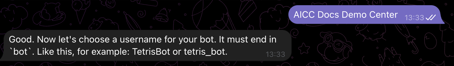 BotFather yêu cầu username kết thúc bằng "bot"